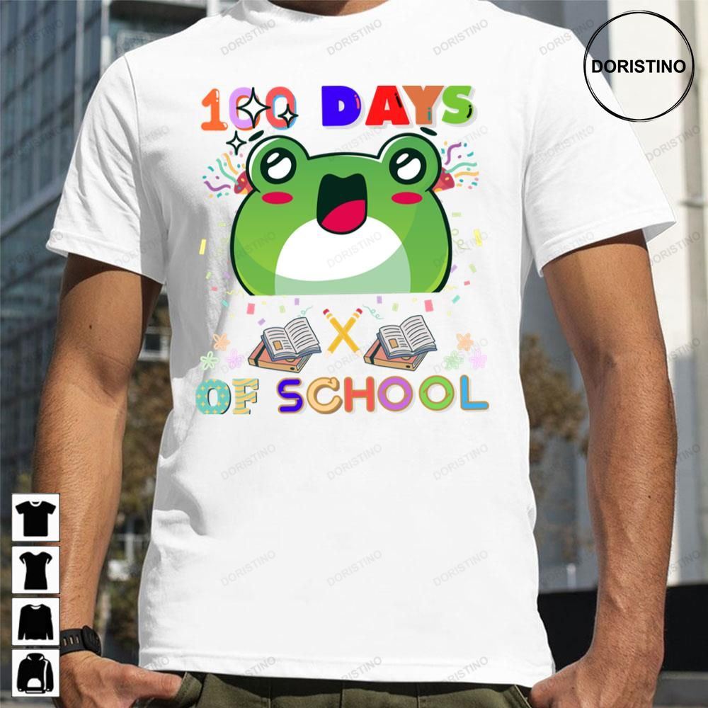100 Days Of School Chibi Green Frog Awesome Shirts